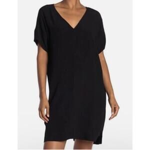 Madewell Women's Novel Shift Dress Black 100% Viscose Short Sleeves Size Small